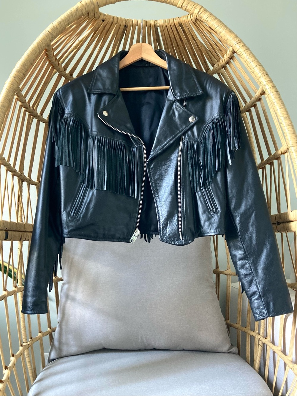 Vintage Fidelity Leathers Fringe Leather Moto Jacket Cropped USA Women’s 10 - Picture 5 of 15
